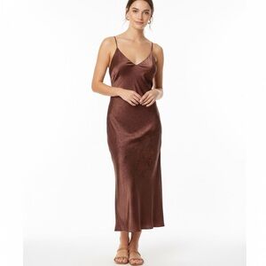 Reitmans Brown Satin Animal Print Maxi Slip Dress - Size L - 90s Chic
